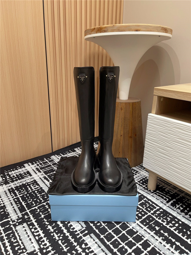 Pra*a logo leather chelsea knee-high boots