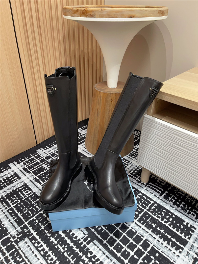 Pra*a logo leather chelsea knee-high boots