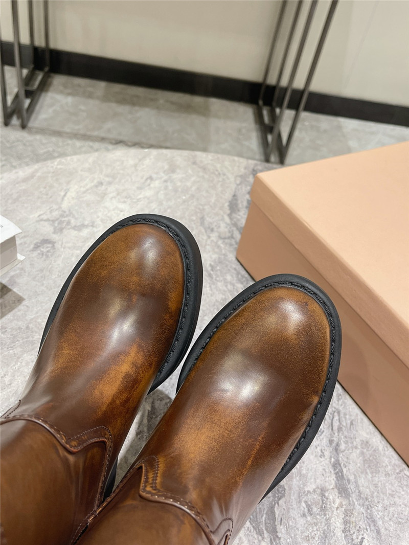 Miu Miu Fumé Brown Leather Ankle Boots