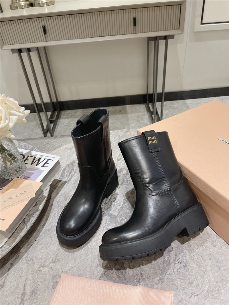 Miu Miu Fumé Leather Ankle Boots