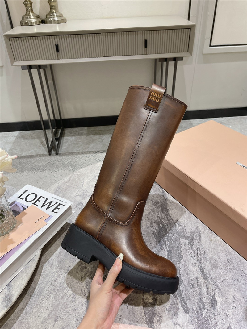 Miu Miu Fumé Brown Leather Boots