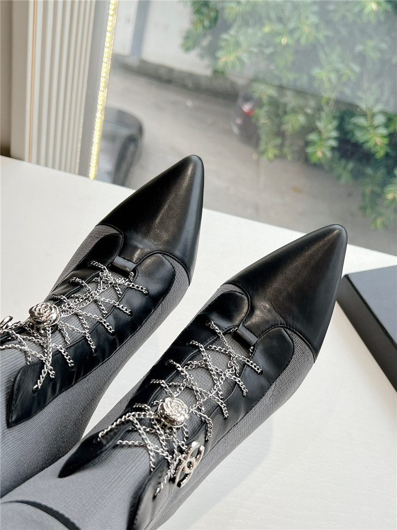 Ch**el gray knit lace-up ankle boots