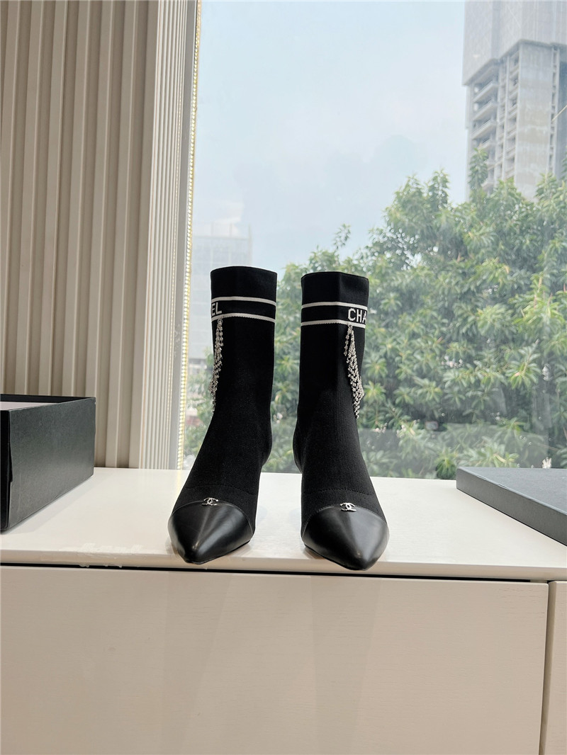 Ch**el pointed toe stretch knit ankle boots
