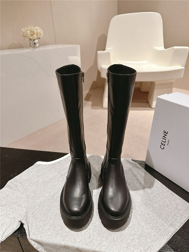 Ce1i*e calfskin zipper chunky knee-high boots