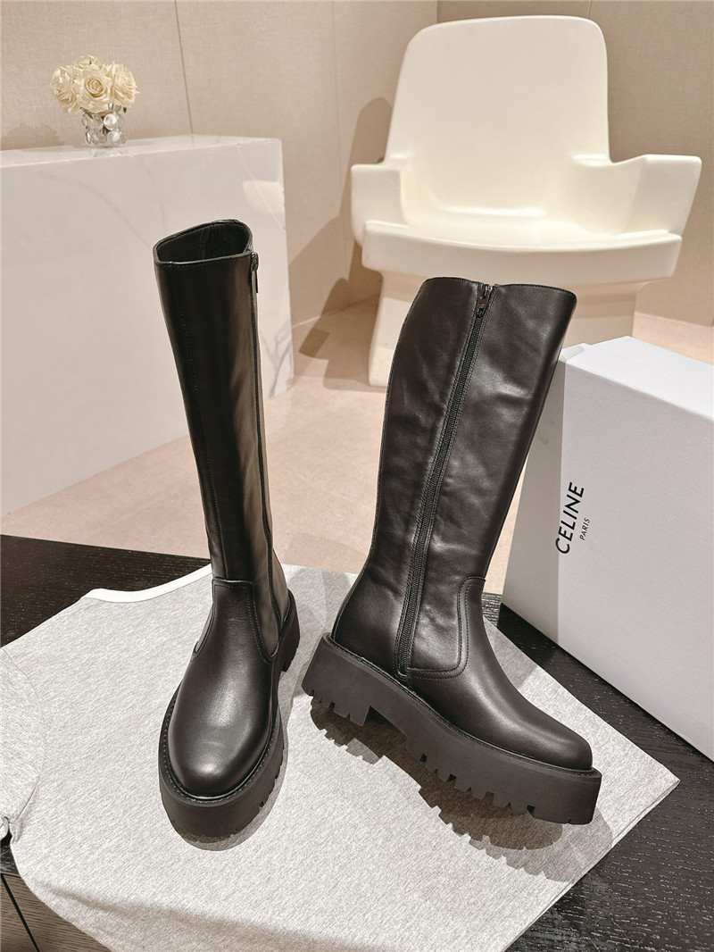 Ce1i*e calfskin zipper chunky knee-high boots