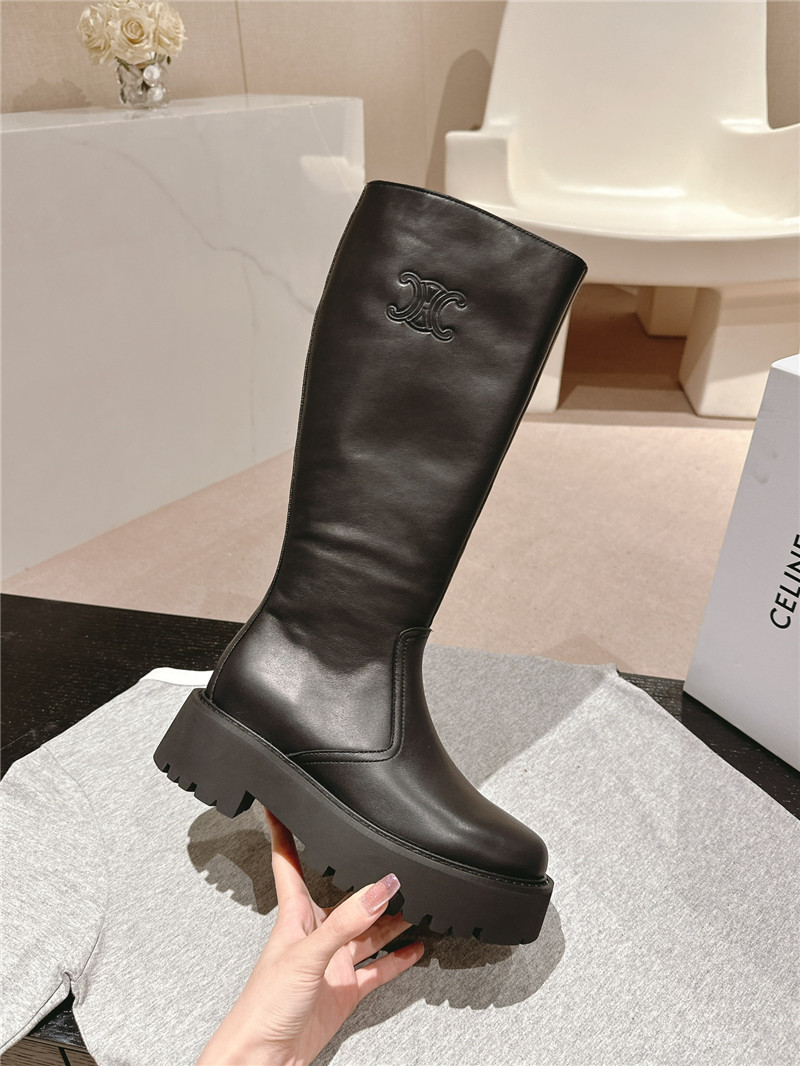 Ce1i*e calfskin zipper chunky knee-high boots