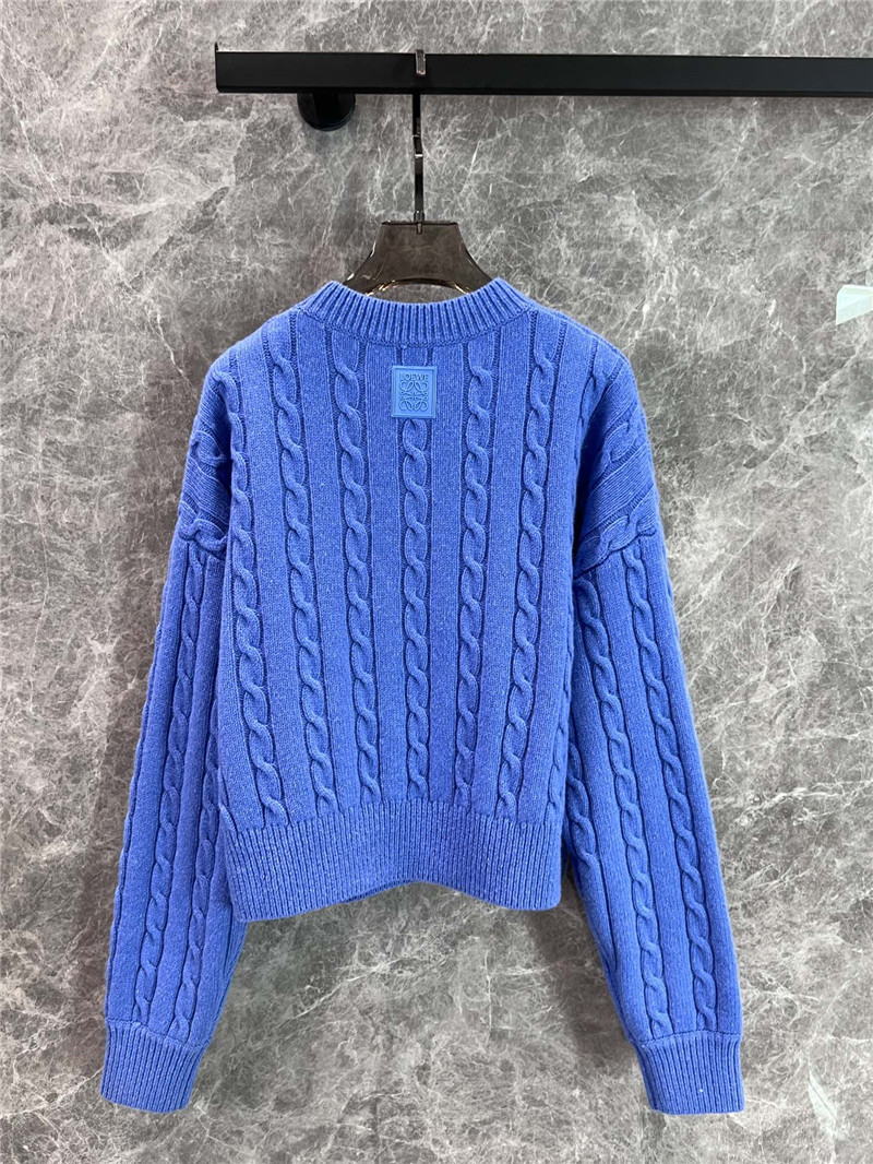 L0ew* crop cable wool sweater blue