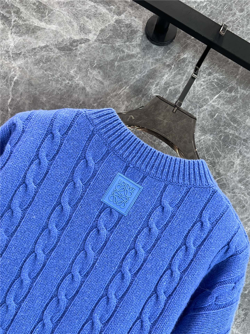L0ew* crop cable wool sweater blue