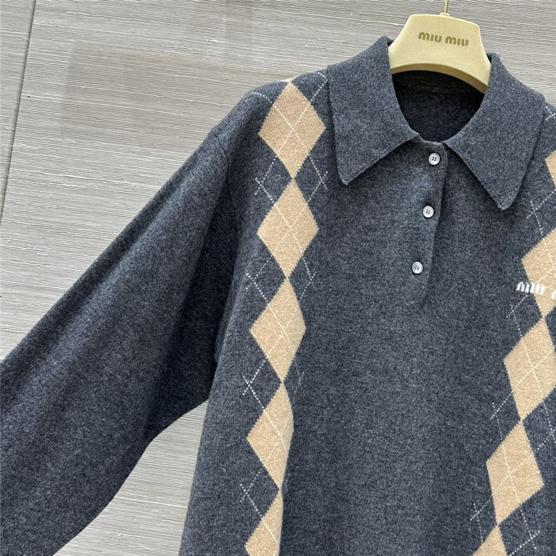 Miu Miu Argyle-Knit Polo Jumper Grey