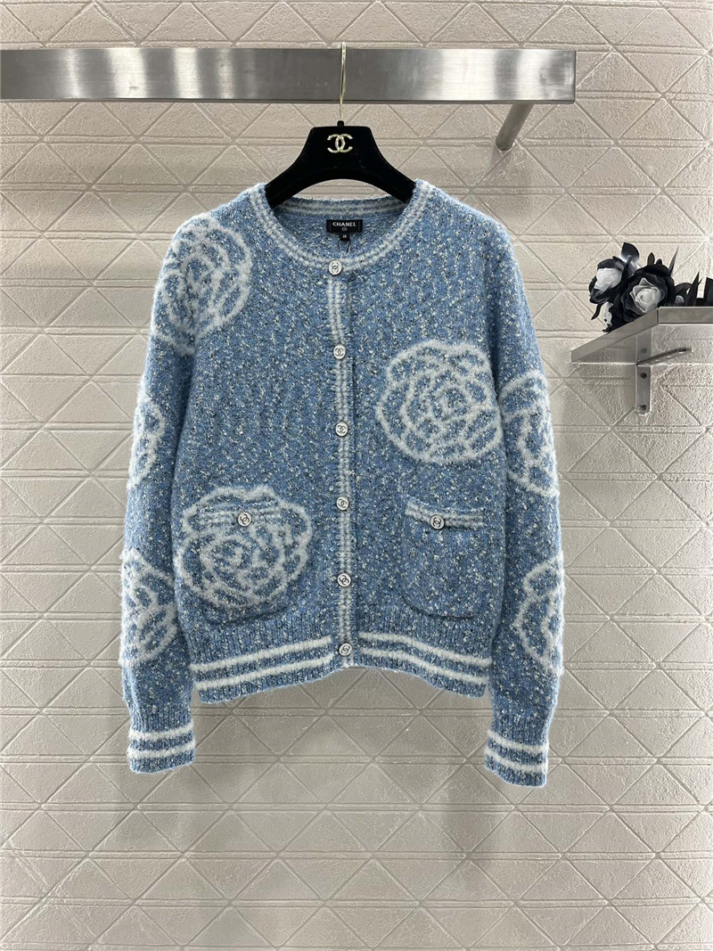Ch**el floral intarsia wool blend cardigan blue