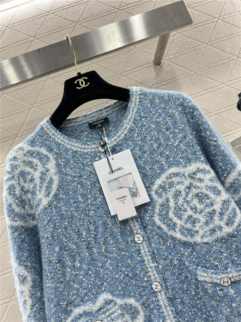 Ch**el floral intarsia wool blend cardigan blue