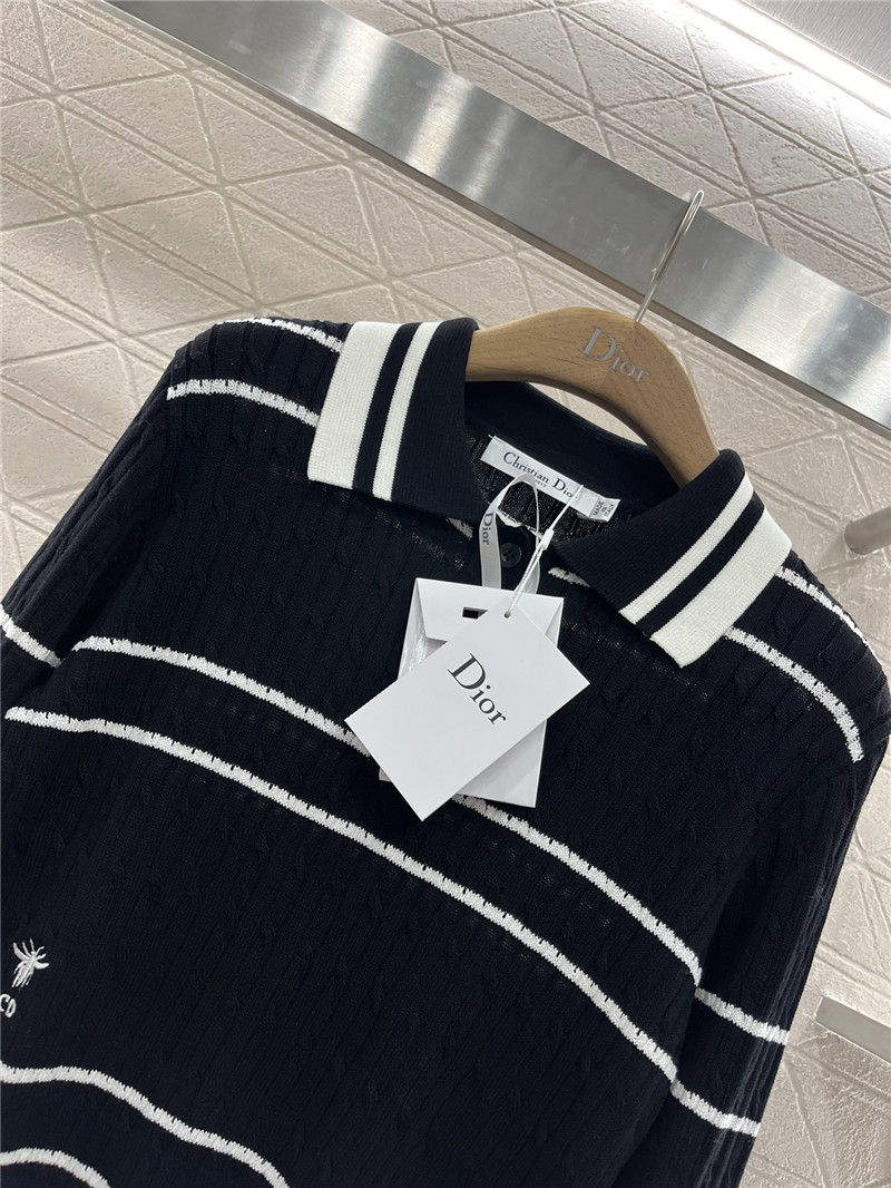 D10r stripe intarsia knit polo sweatshirt in black
