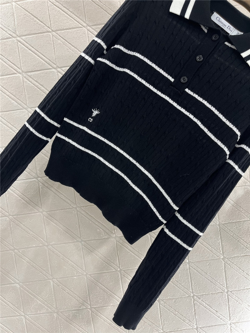 D10r stripe intarsia knit polo sweatshirt in black