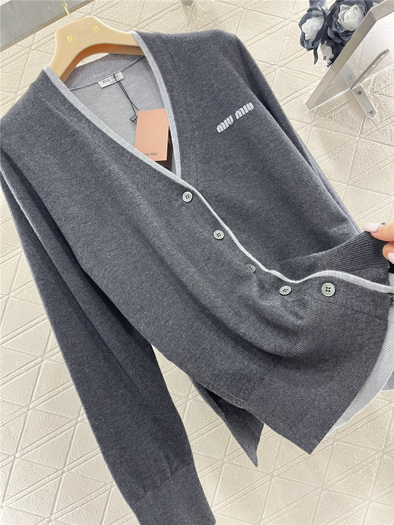 Miu Miu Contrast V-Neck Cardigan Grey