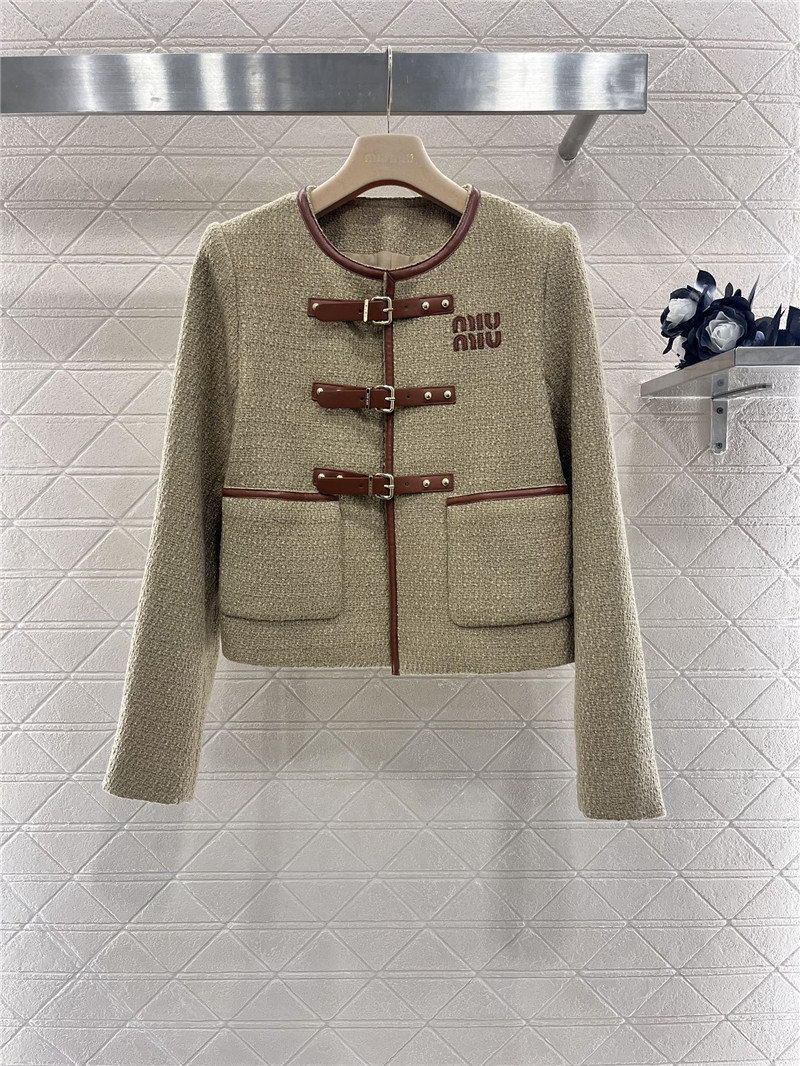 M1um1u round neck woolen coat
