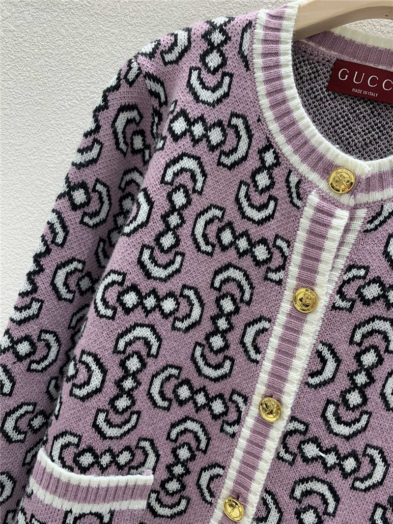 Gvc*1 crewneck oblique cardigan pink/black