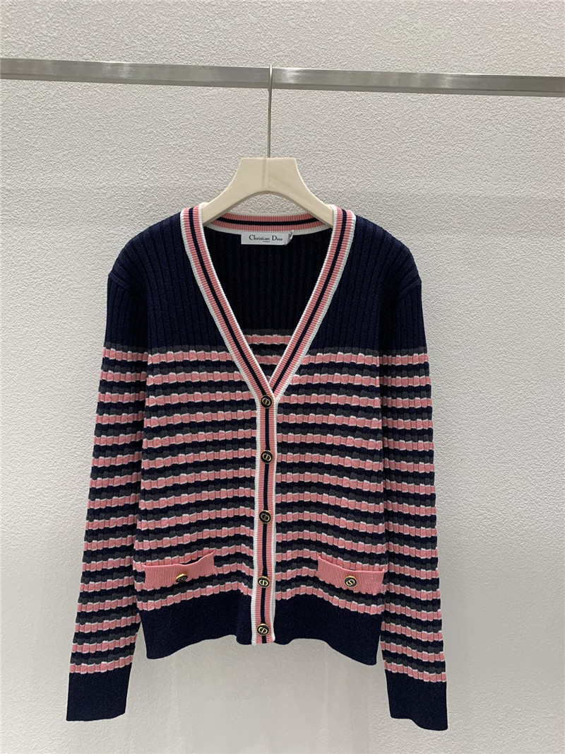 D10r v-neck stripe cardigan navy/pink