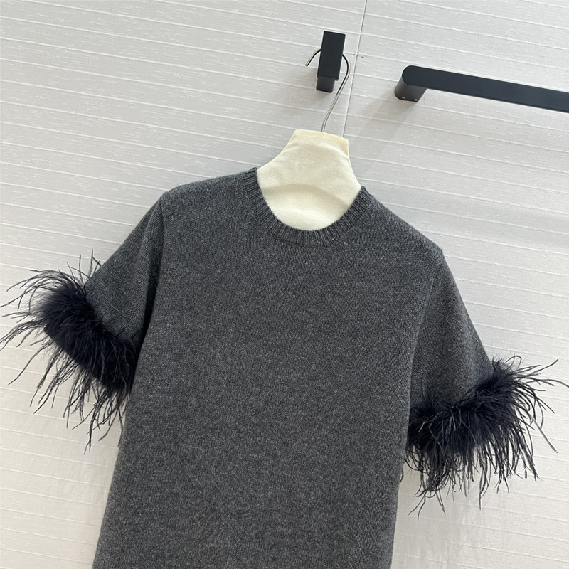 Va1e*ntin0 feather-trim knitted jumper grey