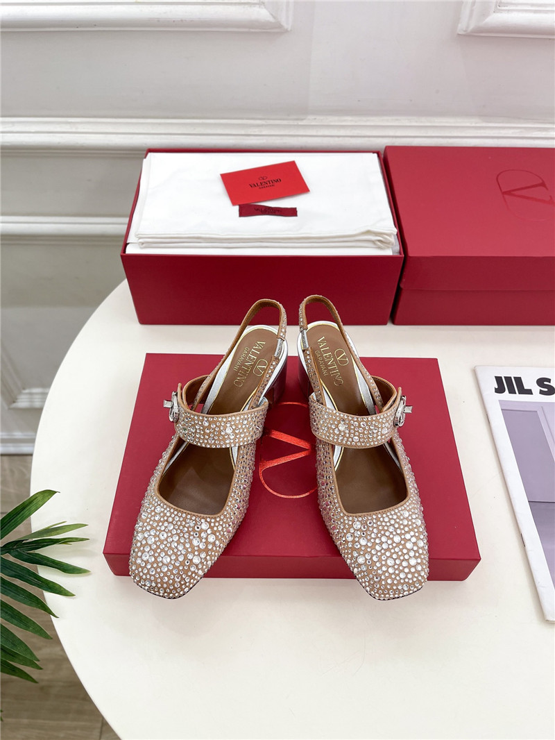 Va1e*ntin0 crystal silver mary-jane slingbacks
