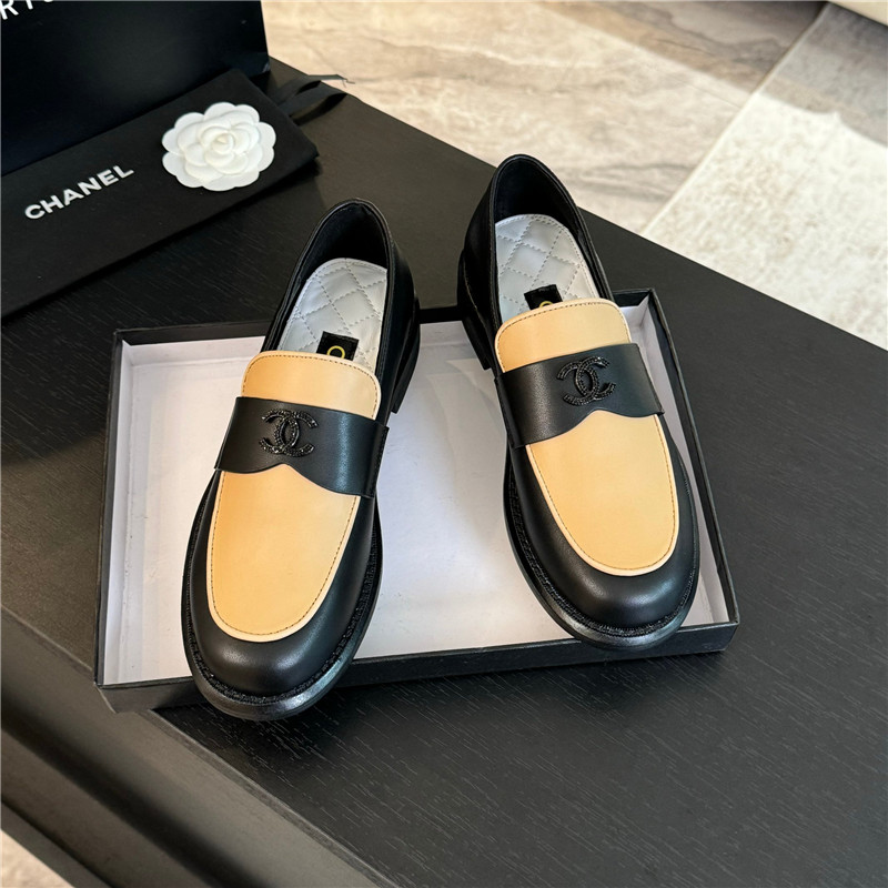 Ch**el black/beige shiny lambskin moccasins loafers