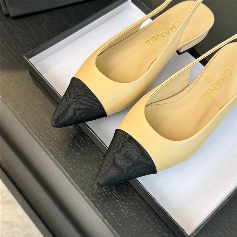 Ch**el flat slingbacks in beige/black calfskin