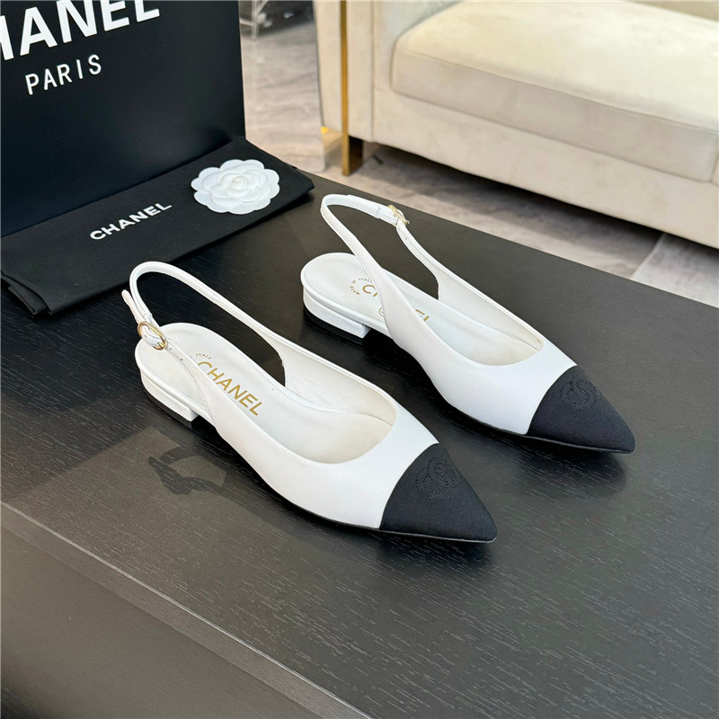 Ch**el flat slingbacks in ivory/black calfskin