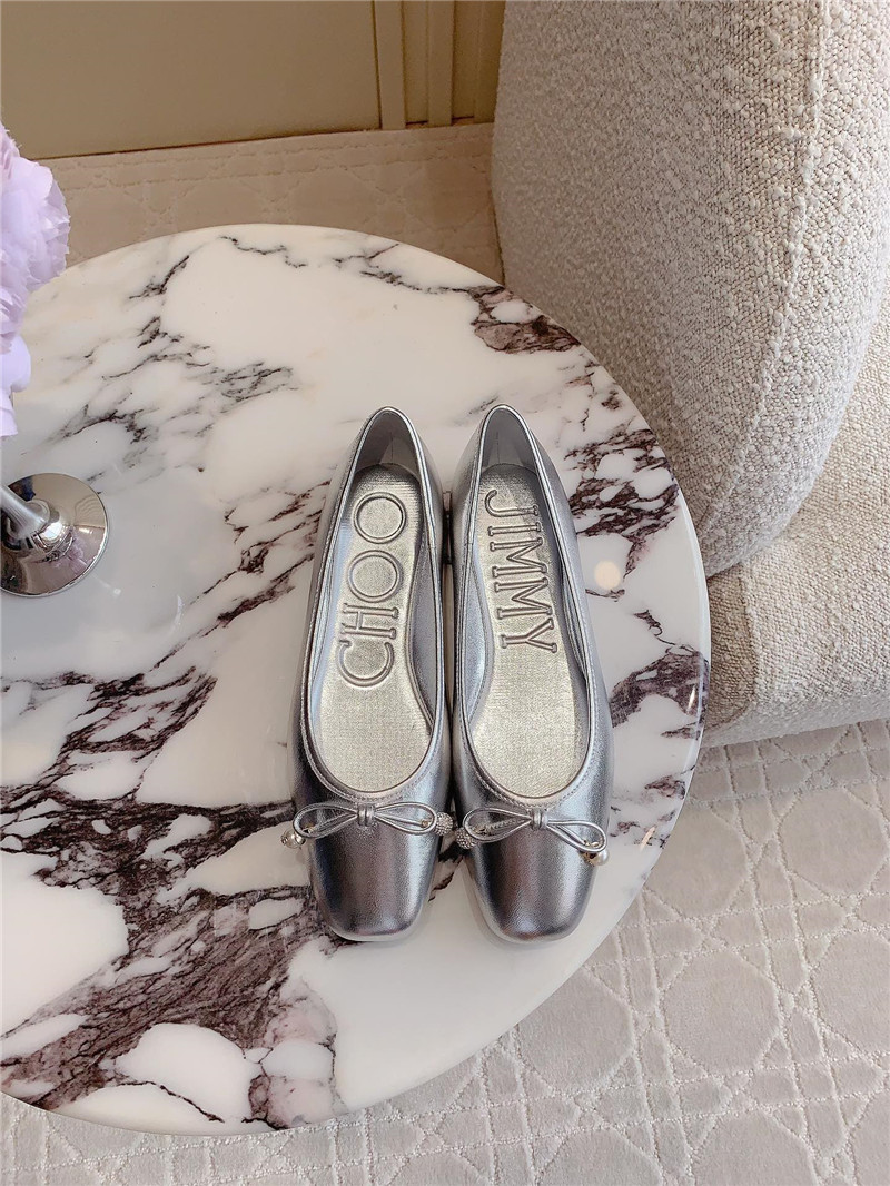 J1m*y Ch00 elme flats in silver metallic nappa leather