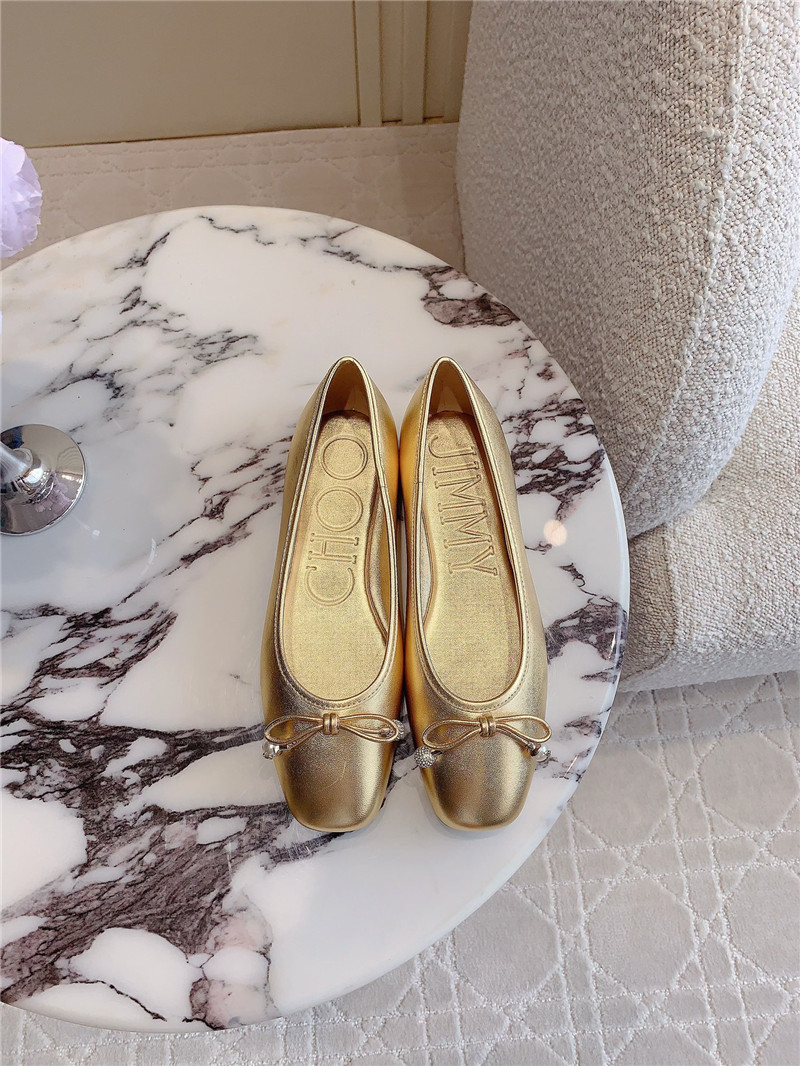 J1m*y Ch00 elme flats in gold metallic nappa leather