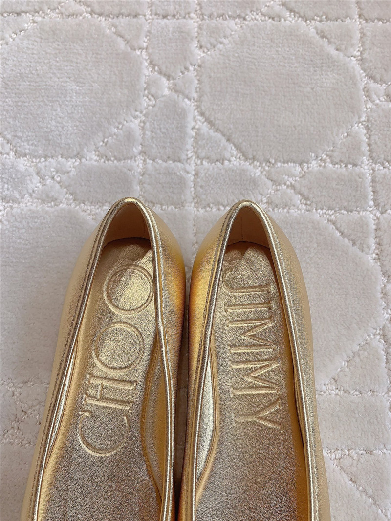 J1m*y Ch00 elme flats in gold metallic nappa leather