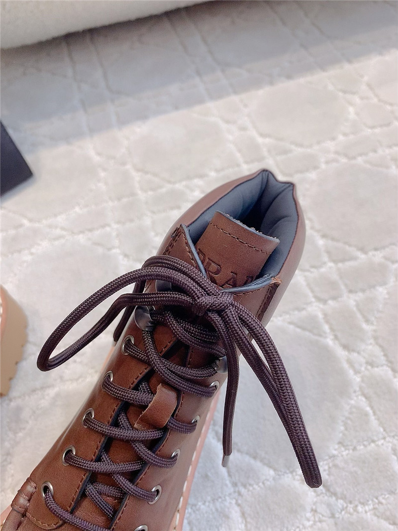 Pra*a platform lace-up calfskin ankle boots in brown