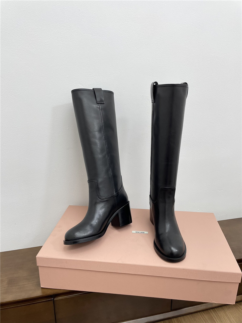 Miu Miu Black Leather Knee-High Boots