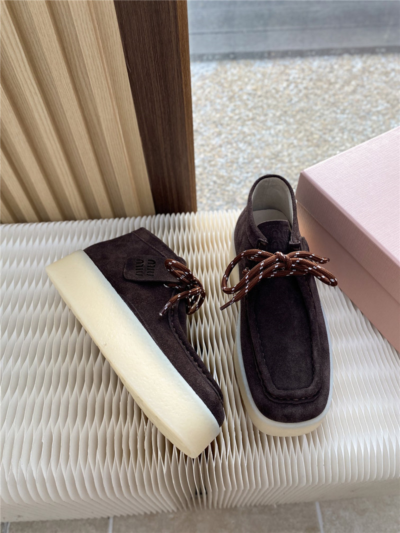 Miu Miu Brown Suede Leather Lace-Up Loafers