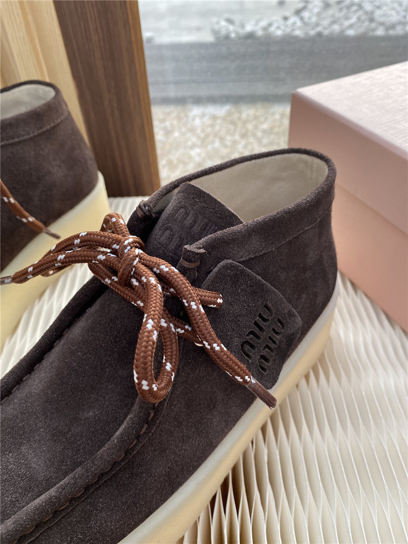 Miu Miu Brown Suede Leather Lace-Up Loafers