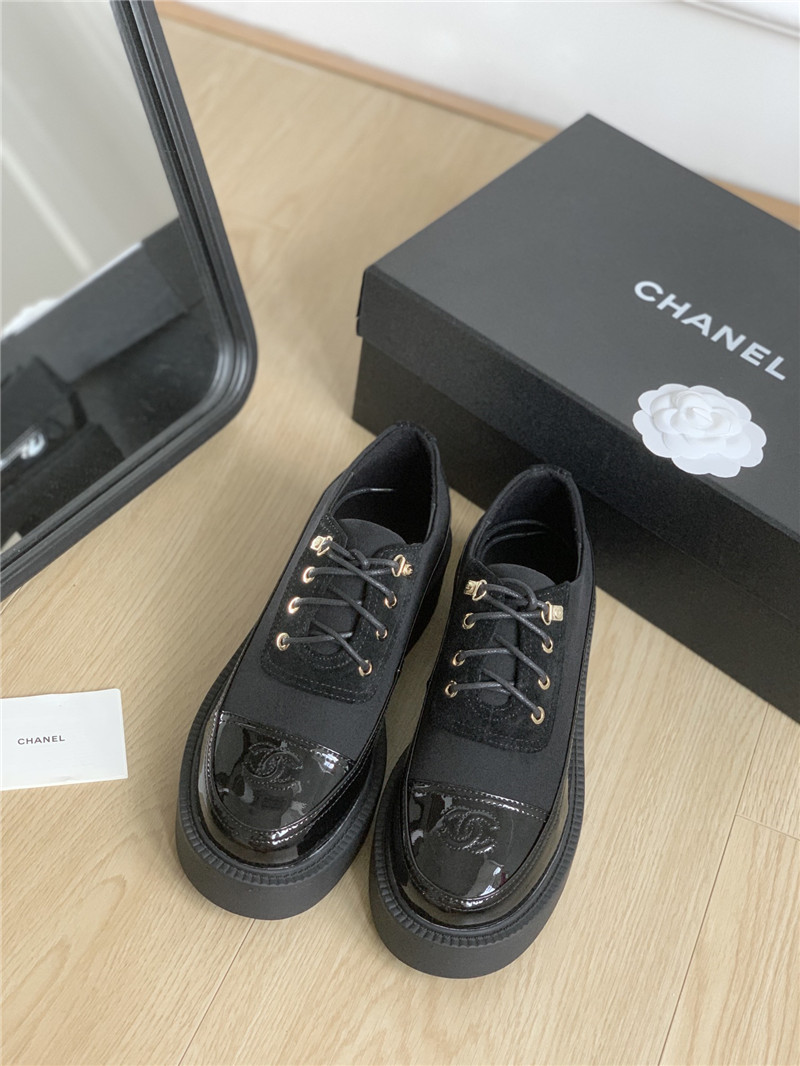 Ch**el black nylon suede patent calfskin lace-up oxfords