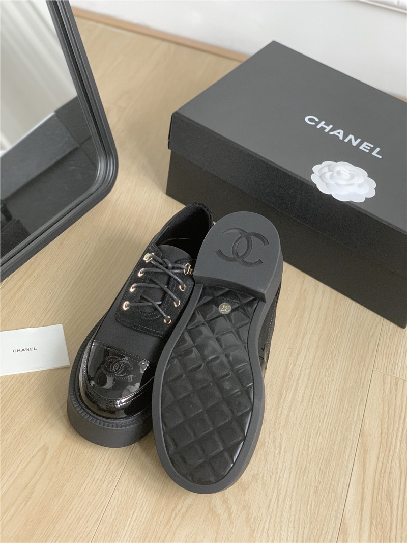 Ch**el black nylon suede patent calfskin lace-up oxfords