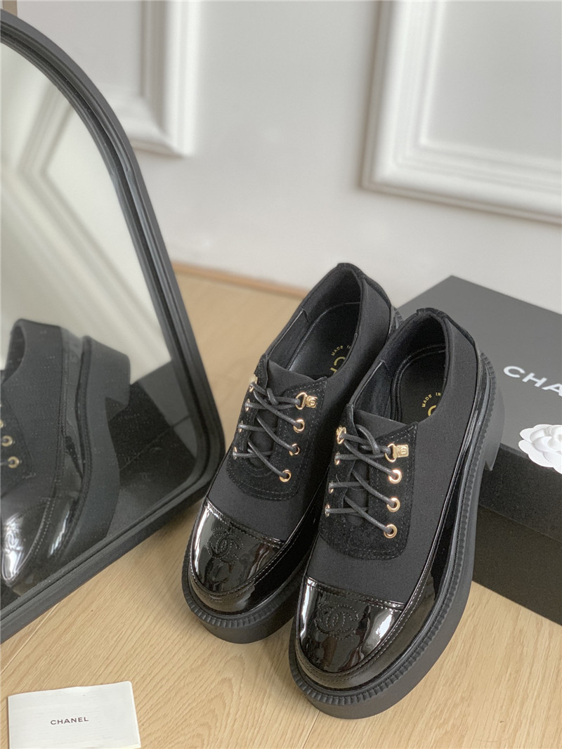 Ch**el black nylon suede patent calfskin lace-up oxfords