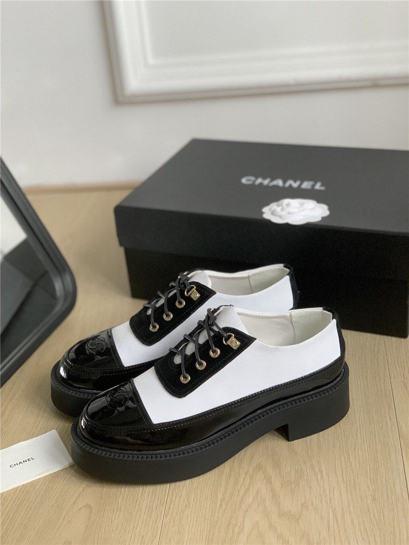Ch**el nylon suede patent calfskin lace-up oxfords