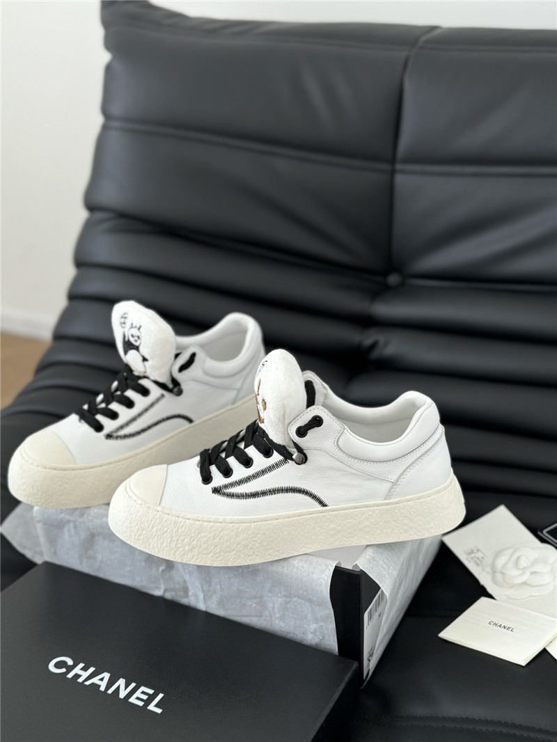 Ch**el white lace-up low top sneakers