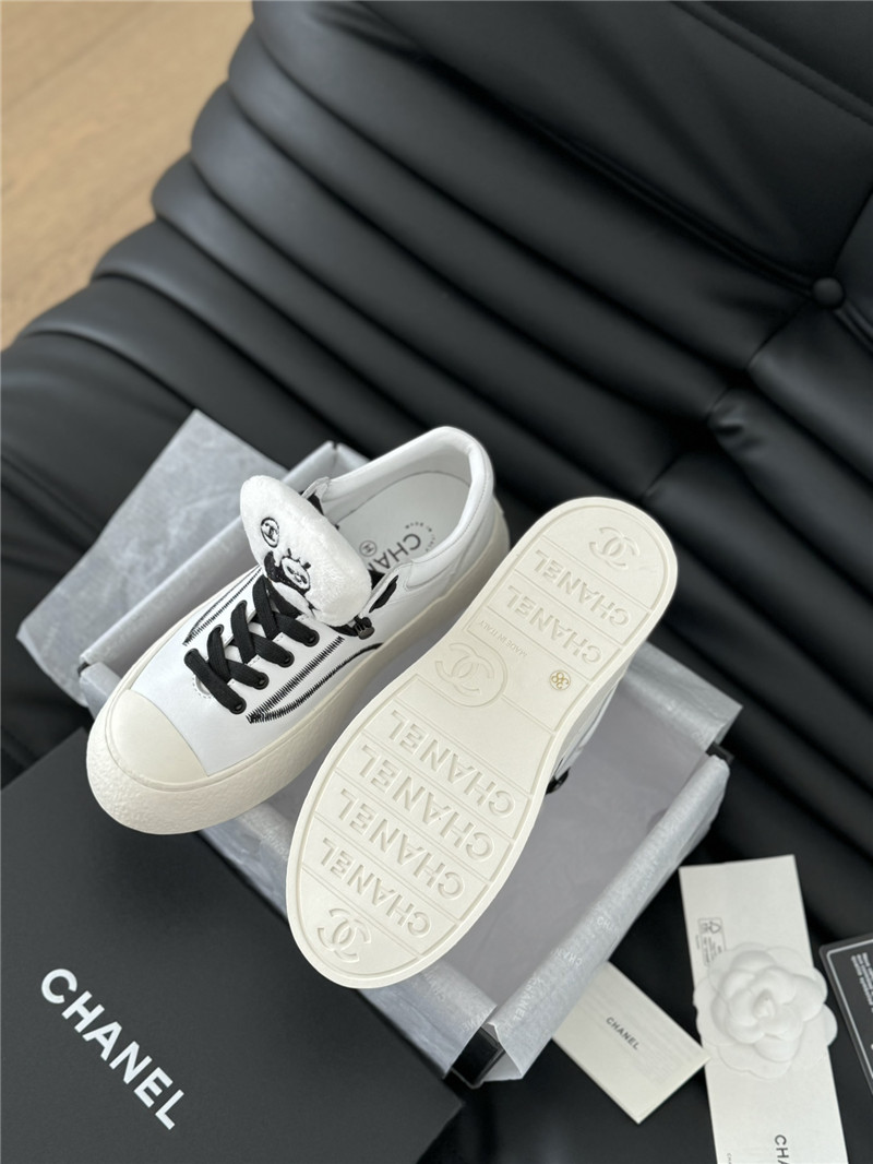Ch**el white lace-up low top sneakers