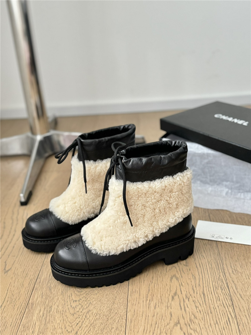 Ch**el beige calfskin wool ankle boots