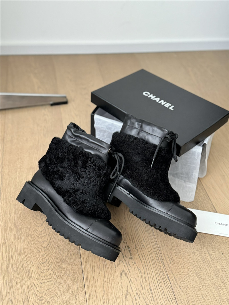 Ch**el calfskin wool ankle boots