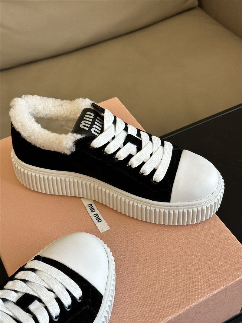 Miu Miu Shearling Lined Black Suede Sneakers
