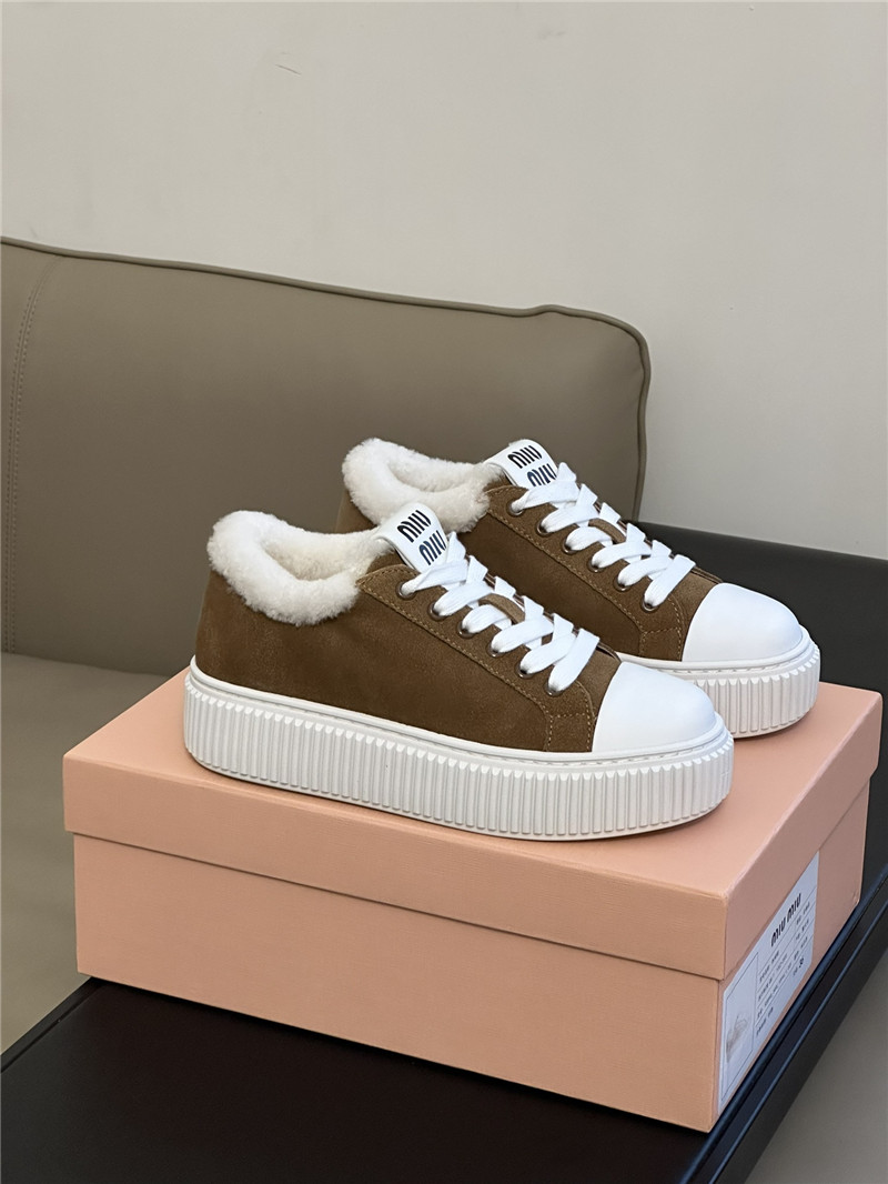 Miu Miu Shearling-Lined Suede Sneakers