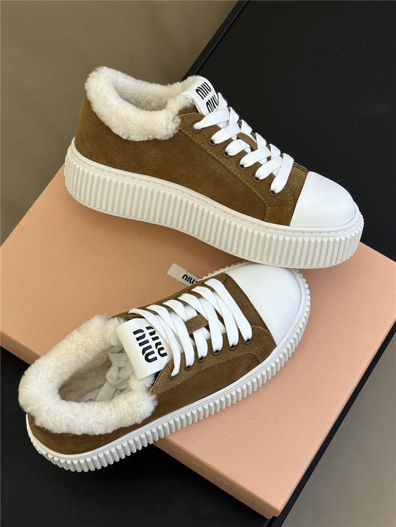 Miu Miu Shearling-Lined Suede Sneakers