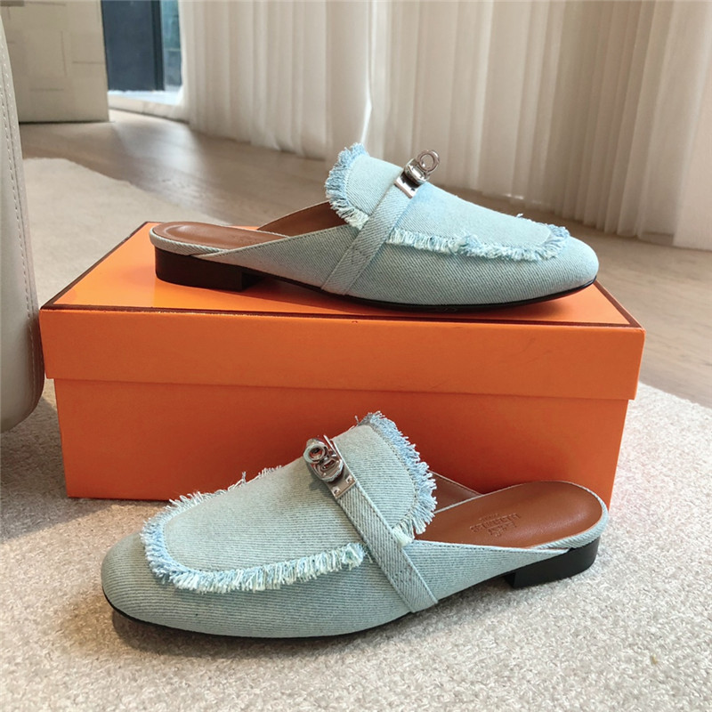 H**me5 oz mule in bleu clair fringed denim