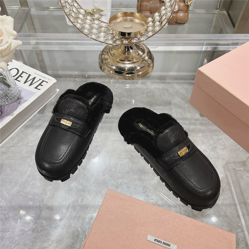 Miu Miu Black Leather Penny Mules