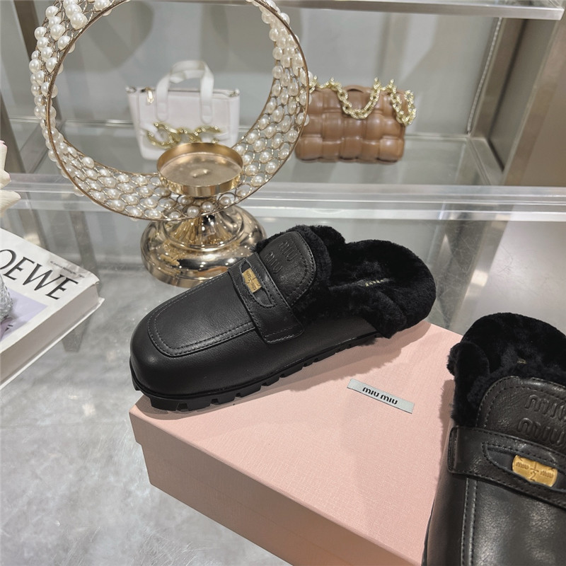 Miu Miu Black Leather Penny Mules