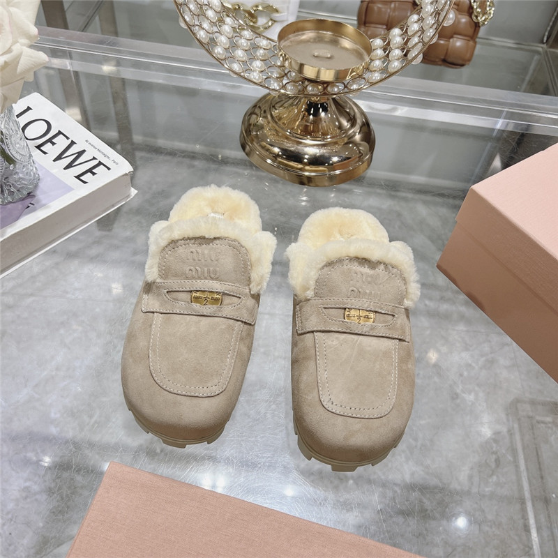 Miu Miu Ecru Suede Loafer Mules