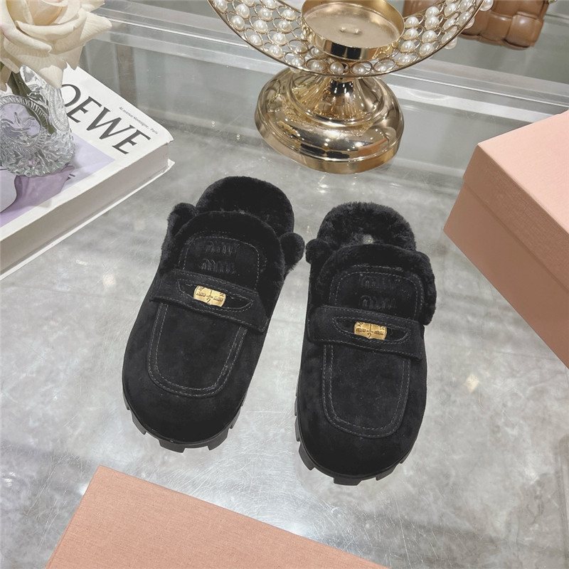 Miu Miu Black Suede Penny Mules