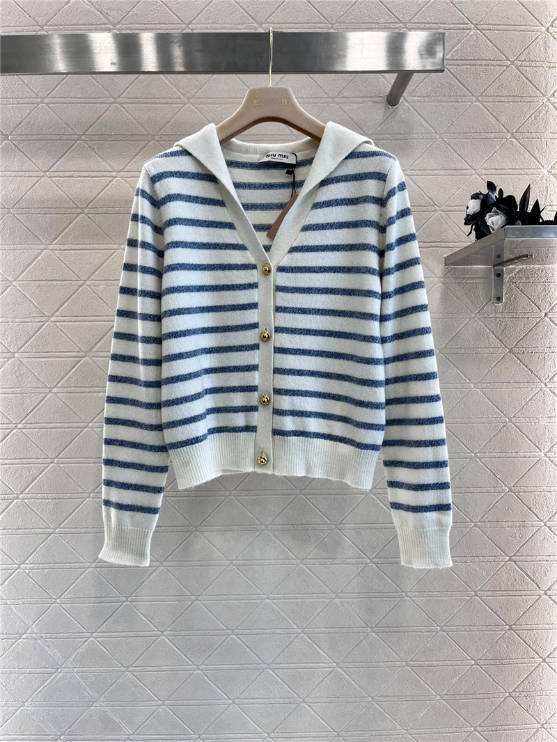 Miu Miu Blue/White Striped Sailor Collar Cardigan